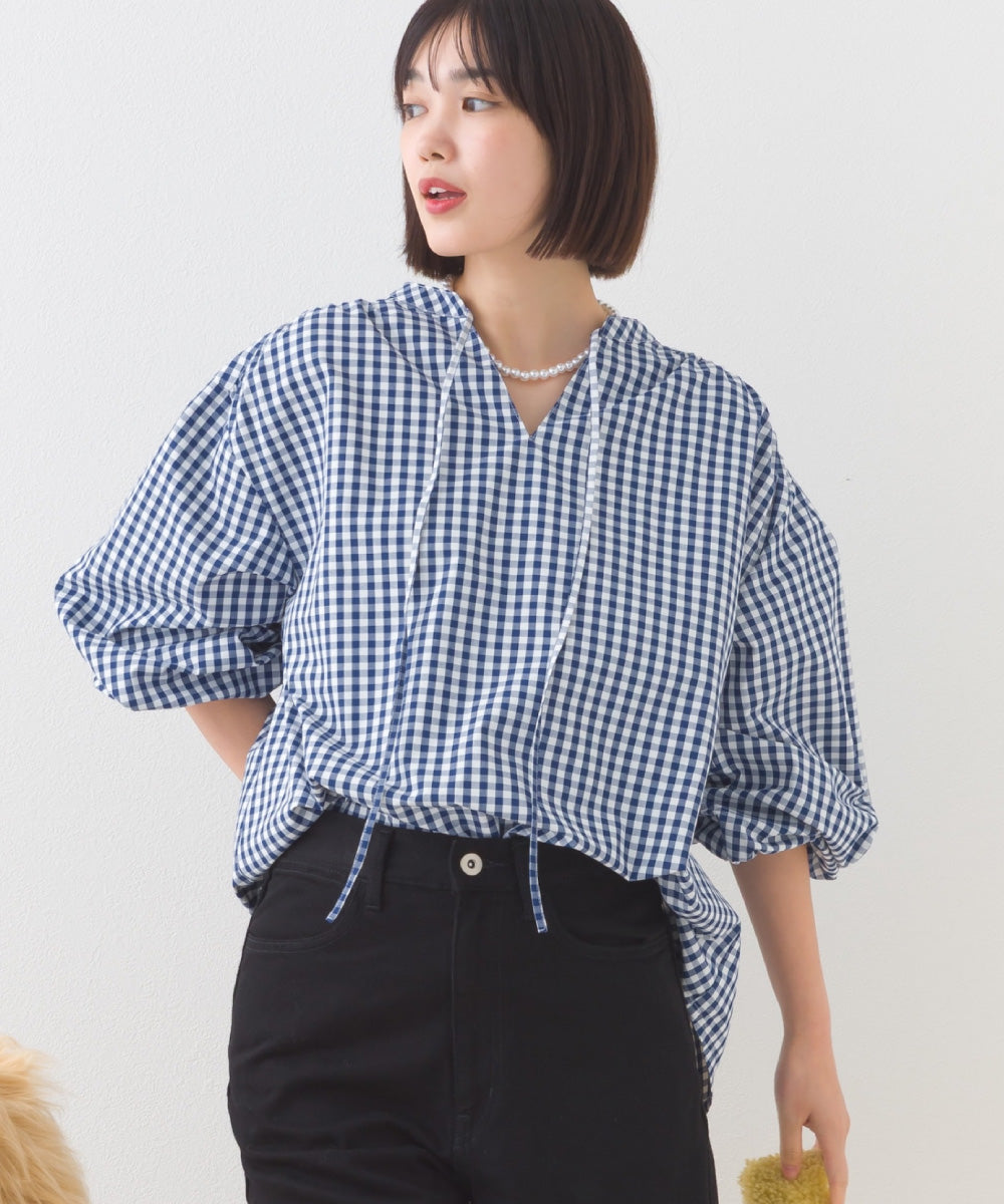 【OMNES】テックコットンスキッパーデザイン9分袖フリルシャツブラウス【253W427OMN072】