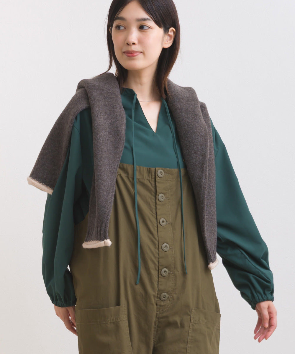 【OMNES】テックコットンスキッパーデザイン9分袖フリルシャツブラウス【253W427OMN072】