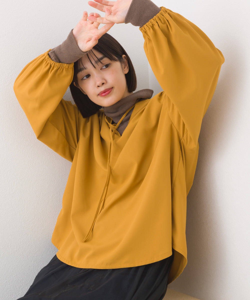 【OMNES】テックコットンスキッパーデザイン9分袖フリルシャツブラウス【253W427OMN072】