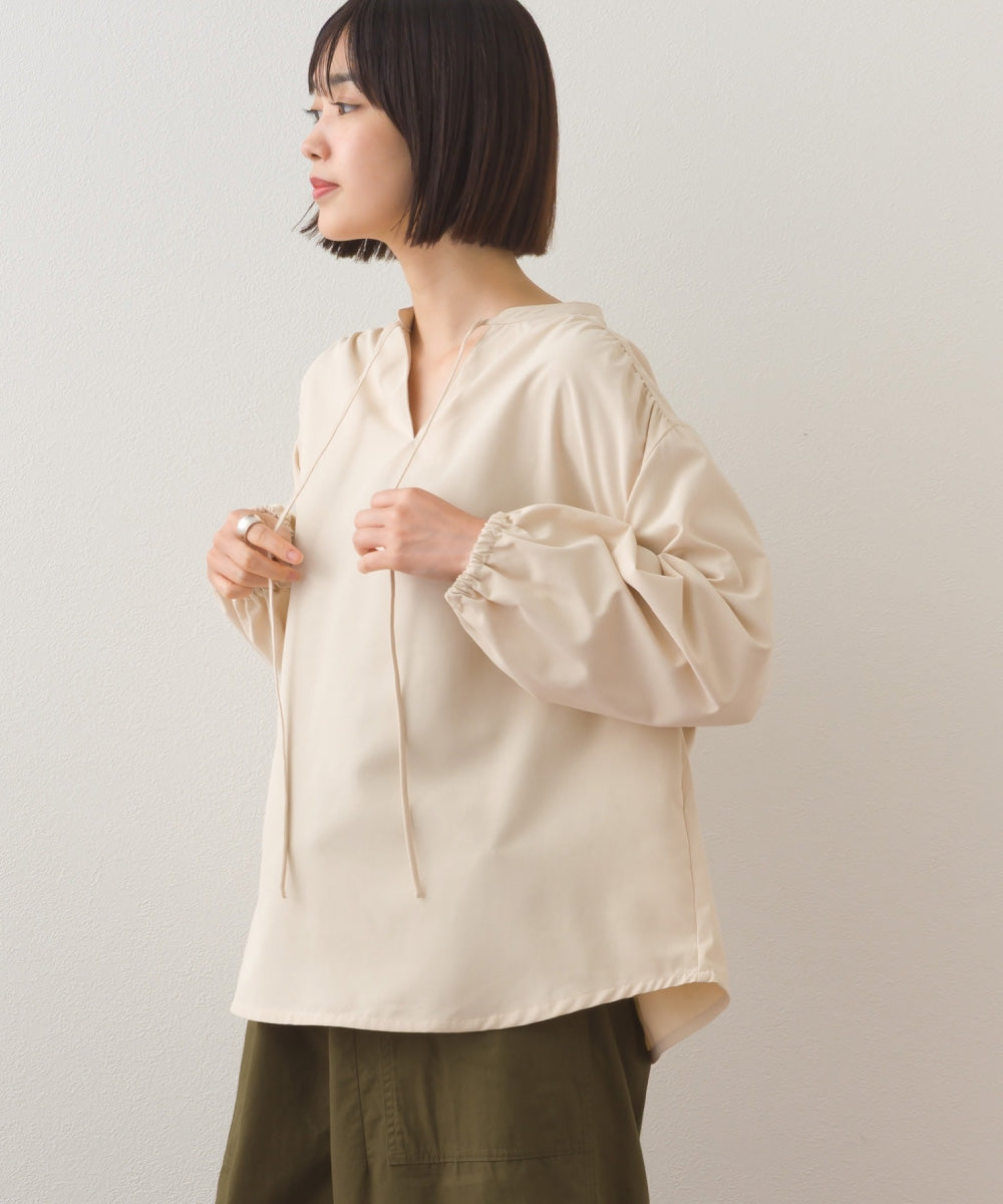 【OMNES】テックコットンスキッパーデザイン9分袖フリルシャツブラウス【253W427OMN072】