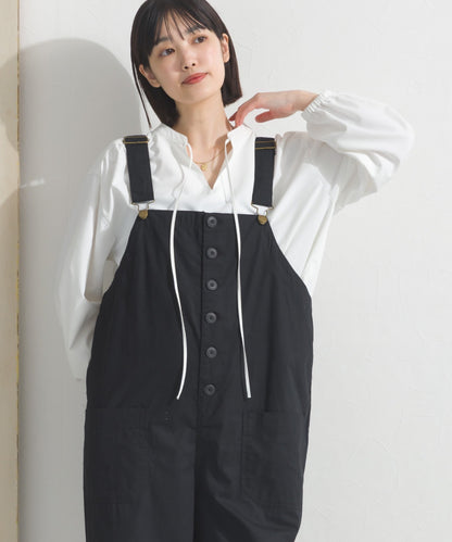 【OMNES】テックコットンスキッパーデザイン9分袖フリルシャツブラウス【253W427OMN072】