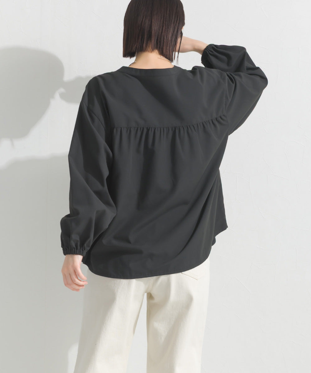 【OMNES】テックコットンスキッパーデザイン9分袖フリルシャツブラウス【253W427OMN072】