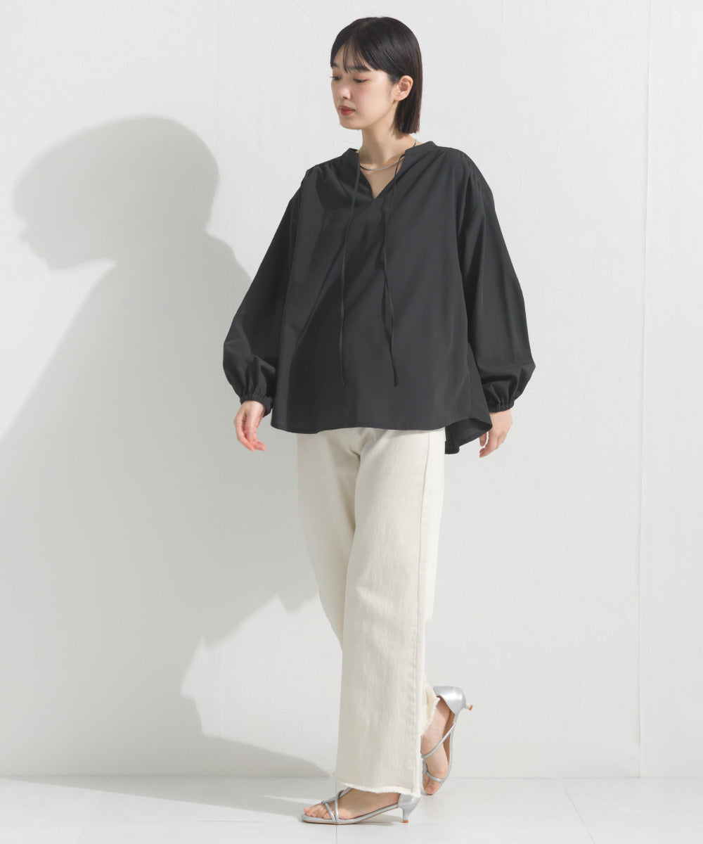 【OMNES】テックコットンスキッパーデザイン9分袖フリルシャツブラウス【253W427OMN072】