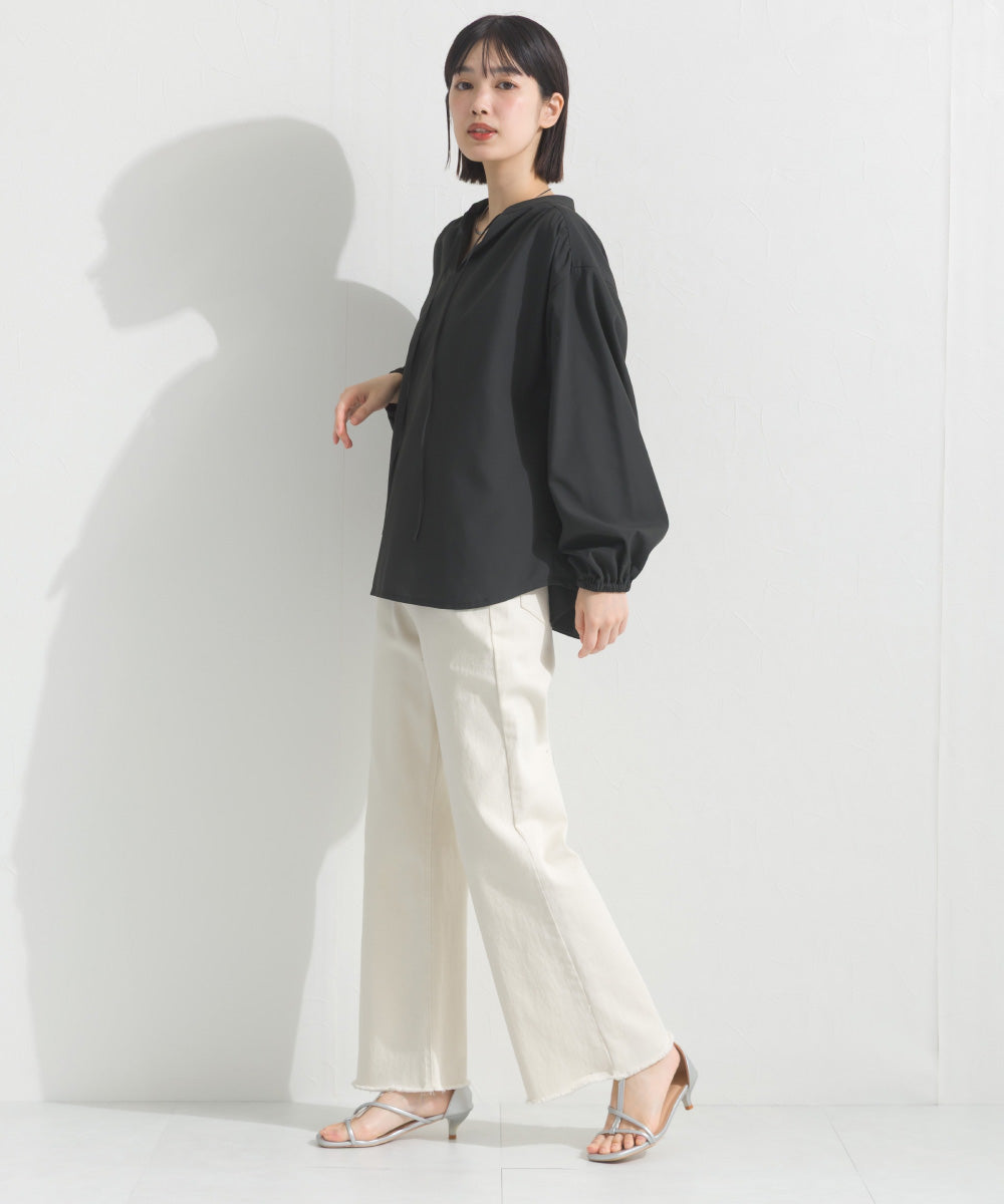 【OMNES】テックコットンスキッパーデザイン9分袖フリルシャツブラウス【253W427OMN072】