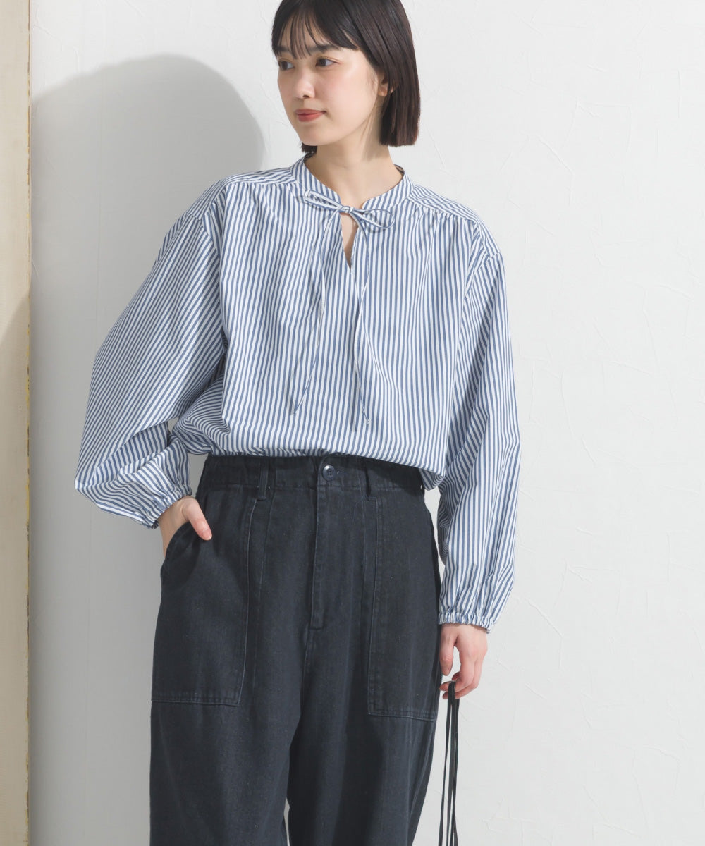 【OMNES】テックコットンスキッパーデザイン9分袖フリルシャツブラウス【253W427OMN072】