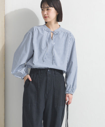 【OMNES】テックコットンスキッパーデザイン9分袖フリルシャツブラウス【253W427OMN072】