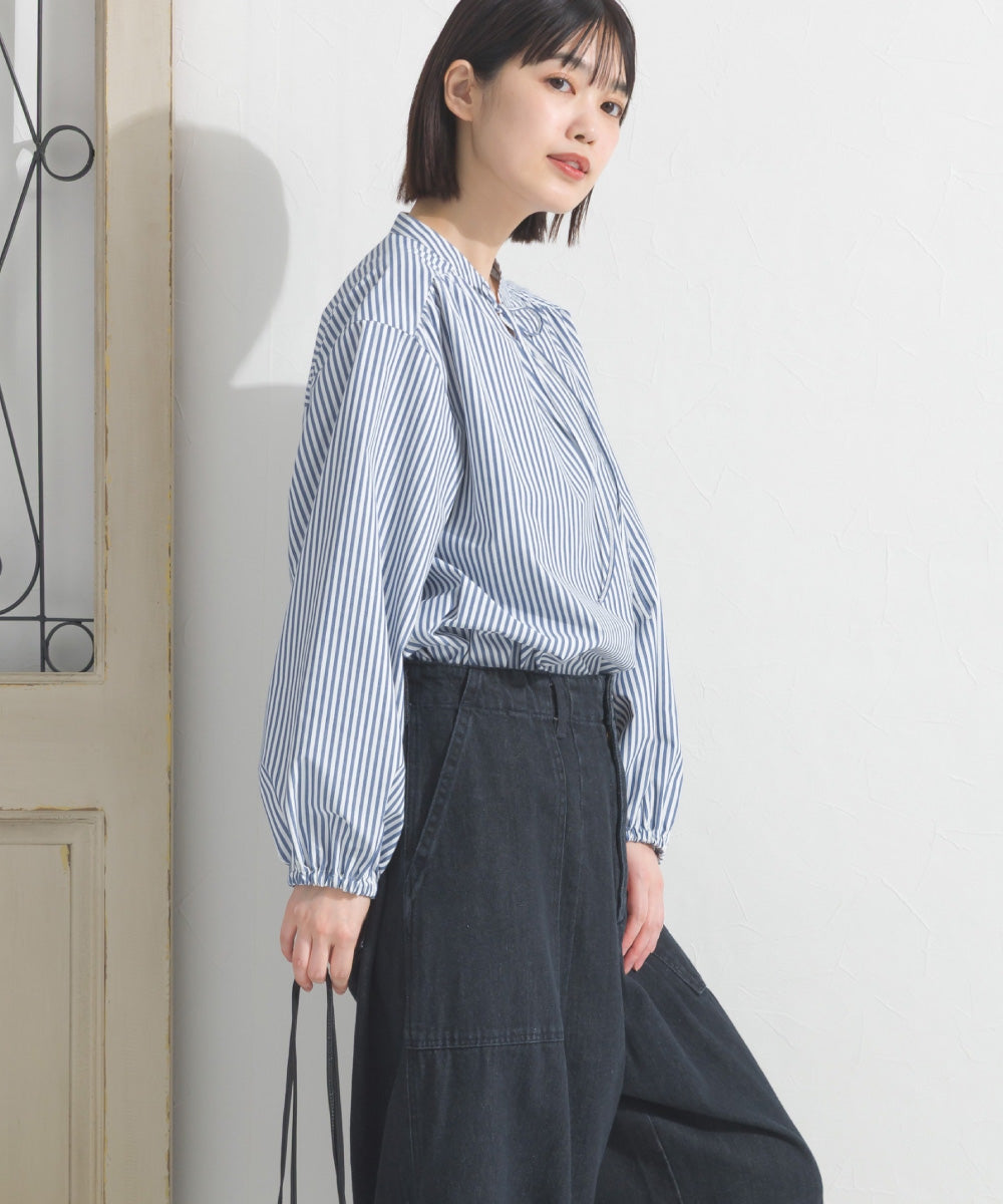 【OMNES】テックコットンスキッパーデザイン9分袖フリルシャツブラウス【253W427OMN072】