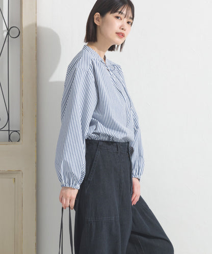 【OMNES】テックコットンスキッパーデザイン9分袖フリルシャツブラウス【253W427OMN072】