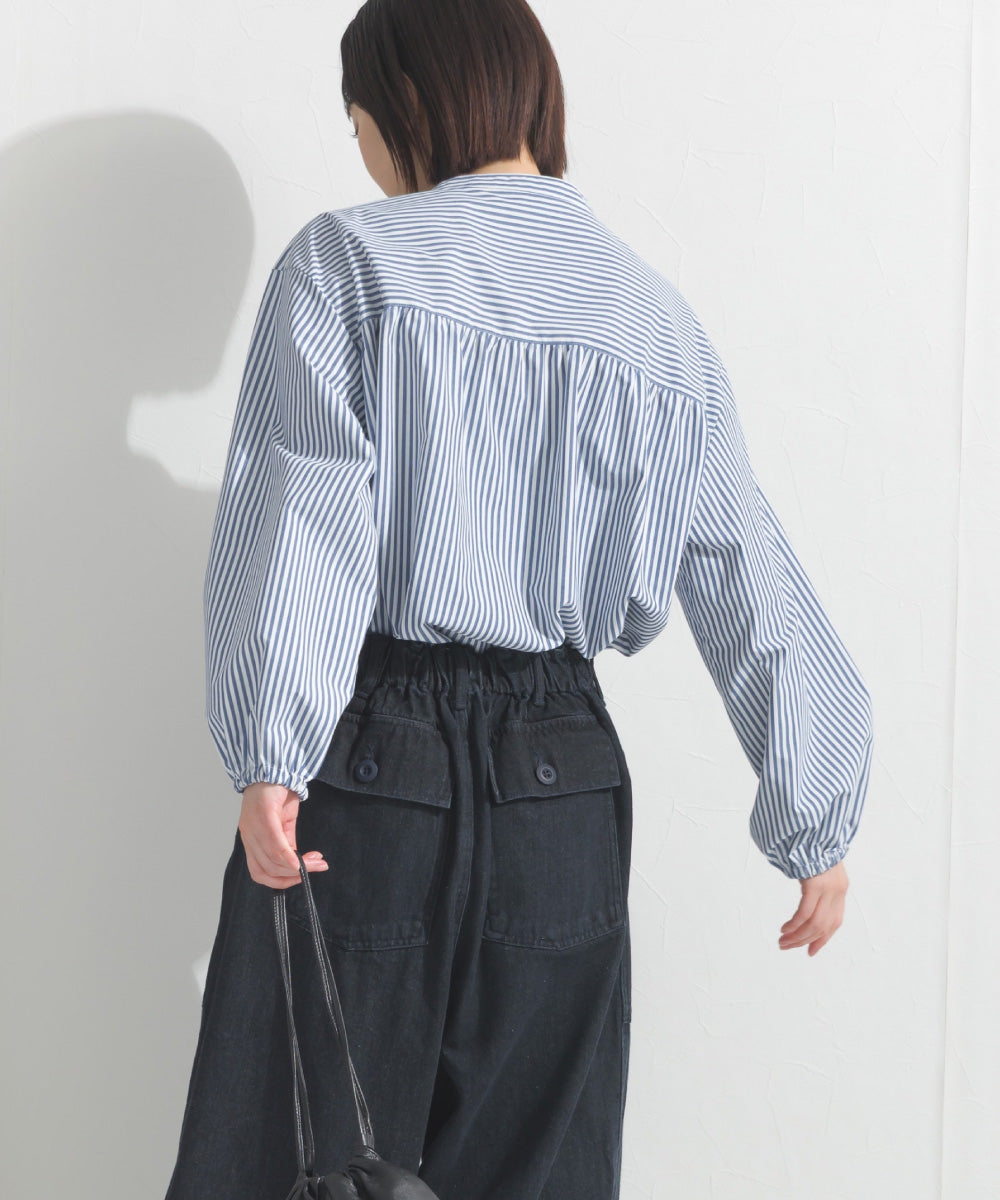 【OMNES】テックコットンスキッパーデザイン9分袖フリルシャツブラウス【253W427OMN072】