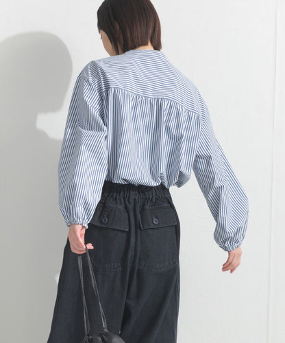 【OMNES】テックコットンスキッパーデザイン9分袖フリルシャツブラウス【253W427OMN072】