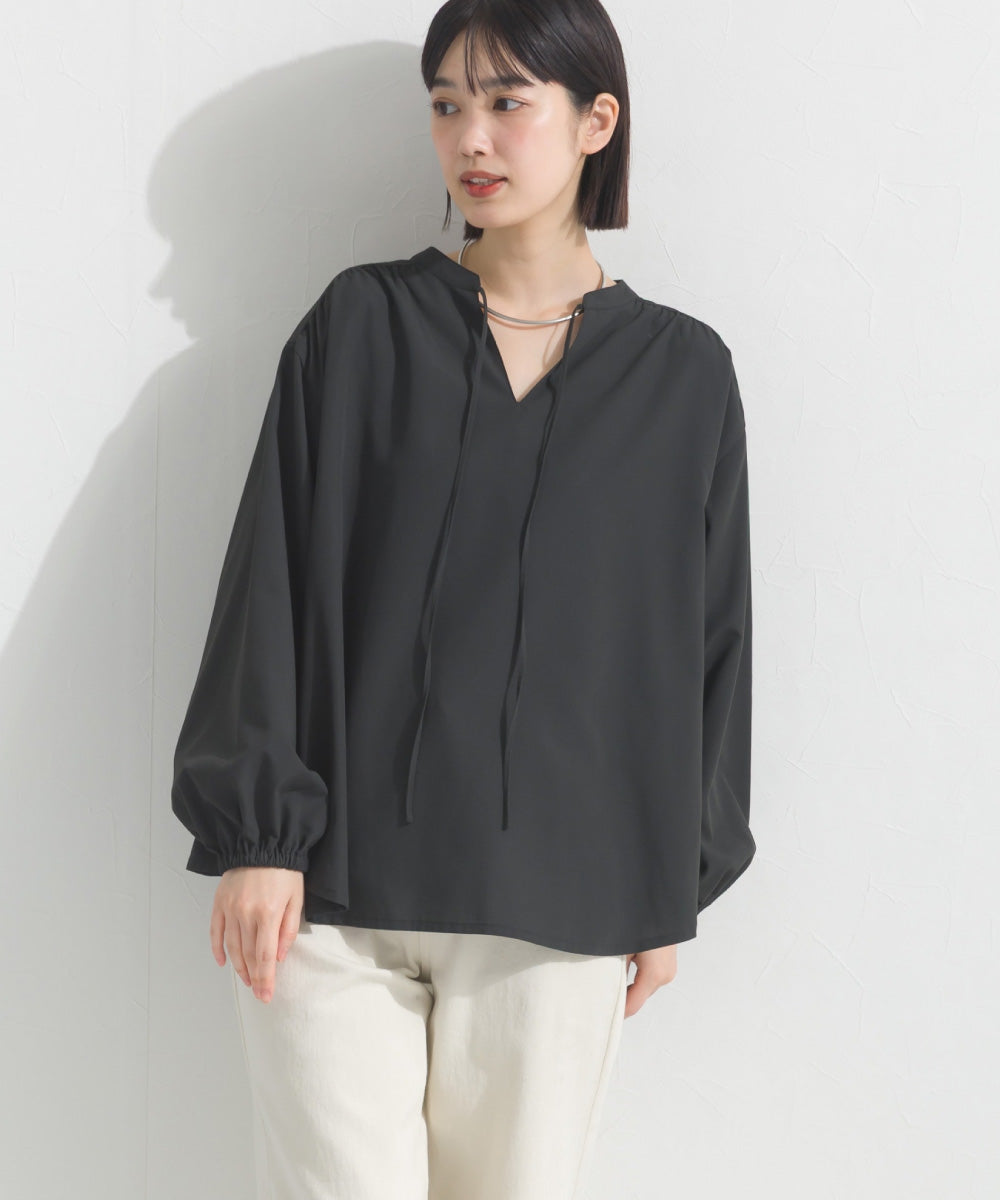 【OMNES】テックコットンスキッパーデザイン9分袖フリルシャツブラウス【253W427OMN072】