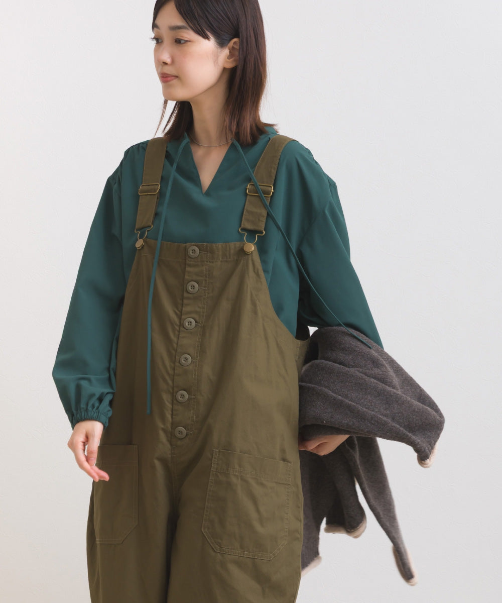 【OMNES】テックコットンスキッパーデザイン9分袖フリルシャツブラウス【253W427OMN072】