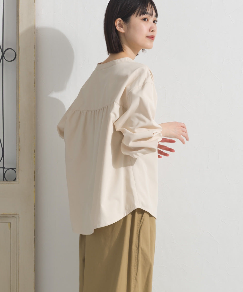 【OMNES】テックコットンスキッパーデザイン9分袖フリルシャツブラウス【253W427OMN072】