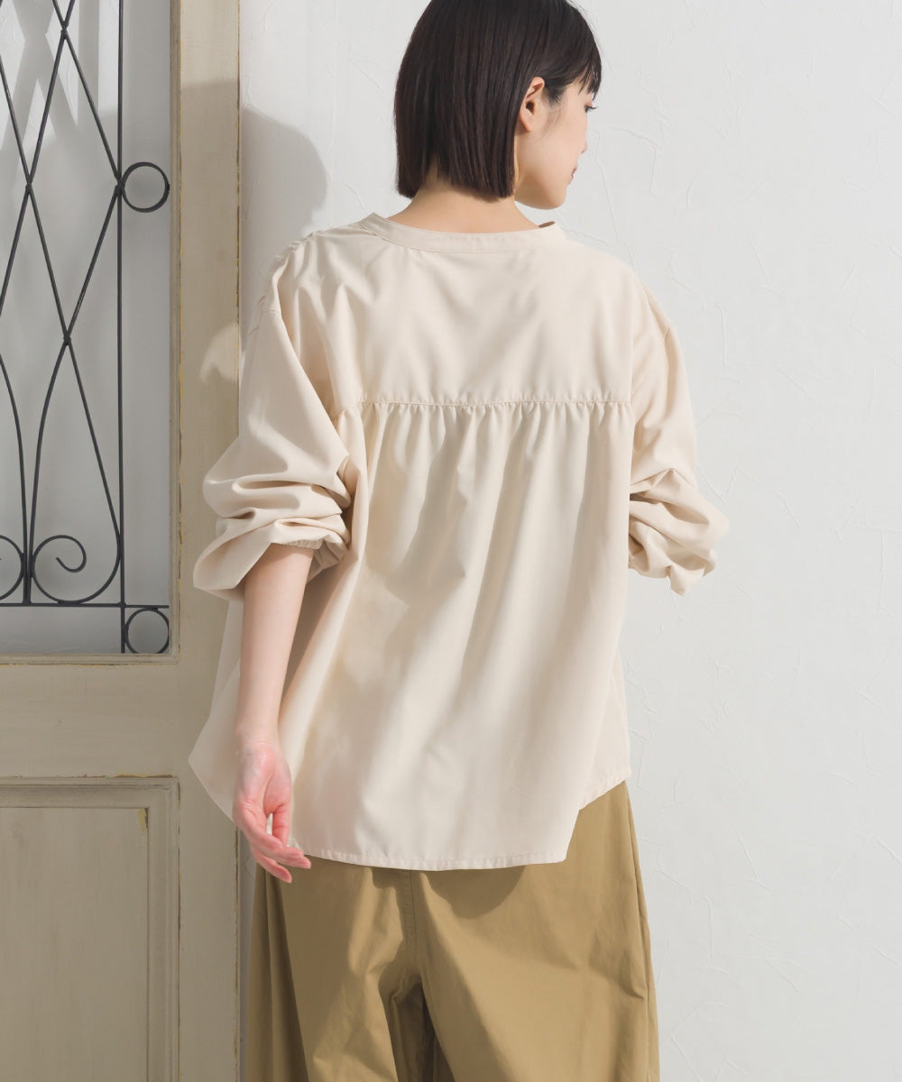 【OMNES】テックコットンスキッパーデザイン9分袖フリルシャツブラウス【253W427OMN072】