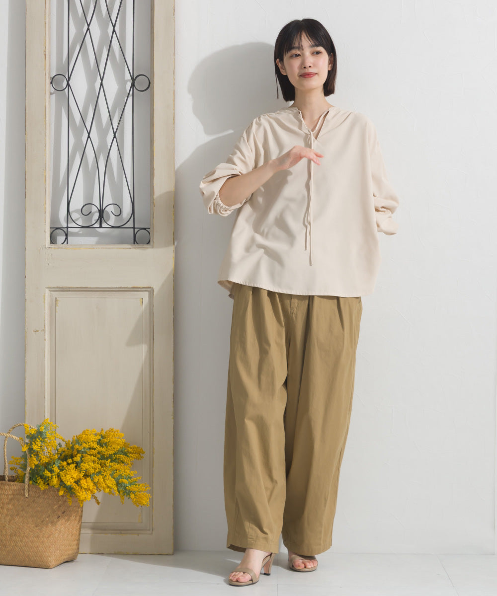 【OMNES】テックコットンスキッパーデザイン9分袖フリルシャツブラウス【253W427OMN072】