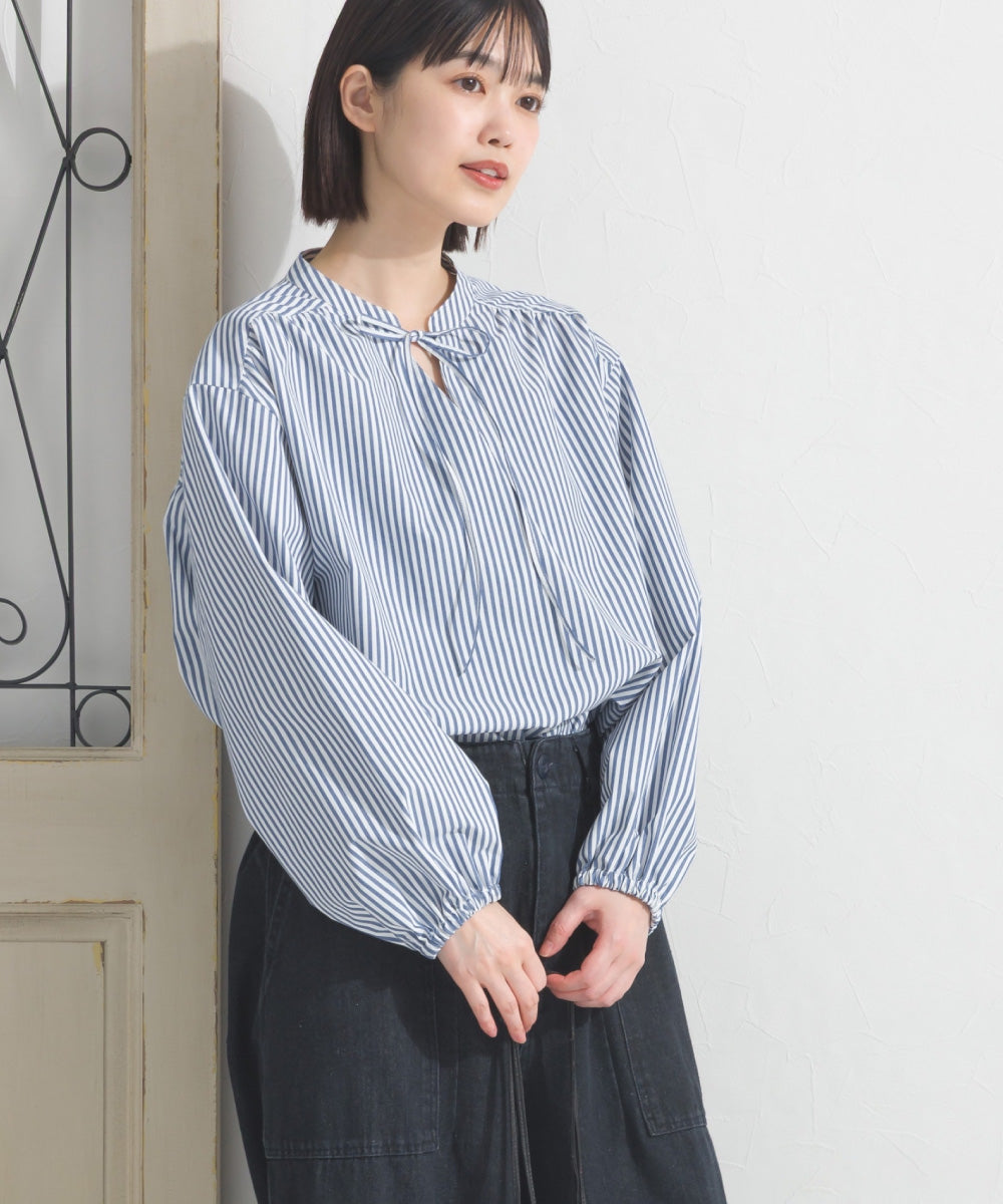 【OMNES】テックコットンスキッパーデザイン9分袖フリルシャツブラウス【253W427OMN072】