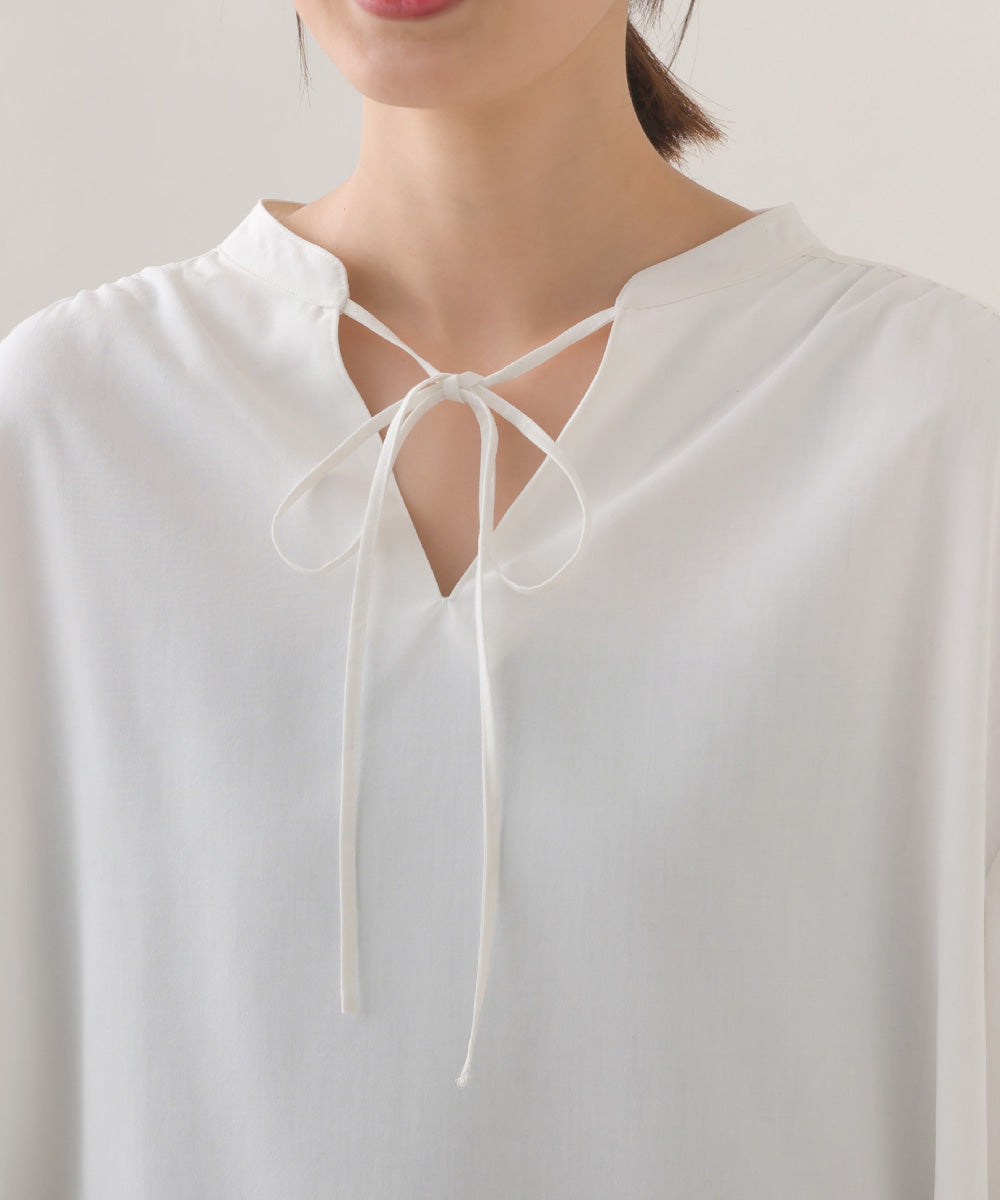 【OMNES】テックコットンスキッパーデザイン9分袖フリルシャツブラウス【253W427OMN072】