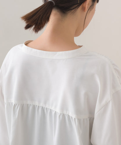 【OMNES】テックコットンスキッパーデザイン9分袖フリルシャツブラウス【253W427OMN072】