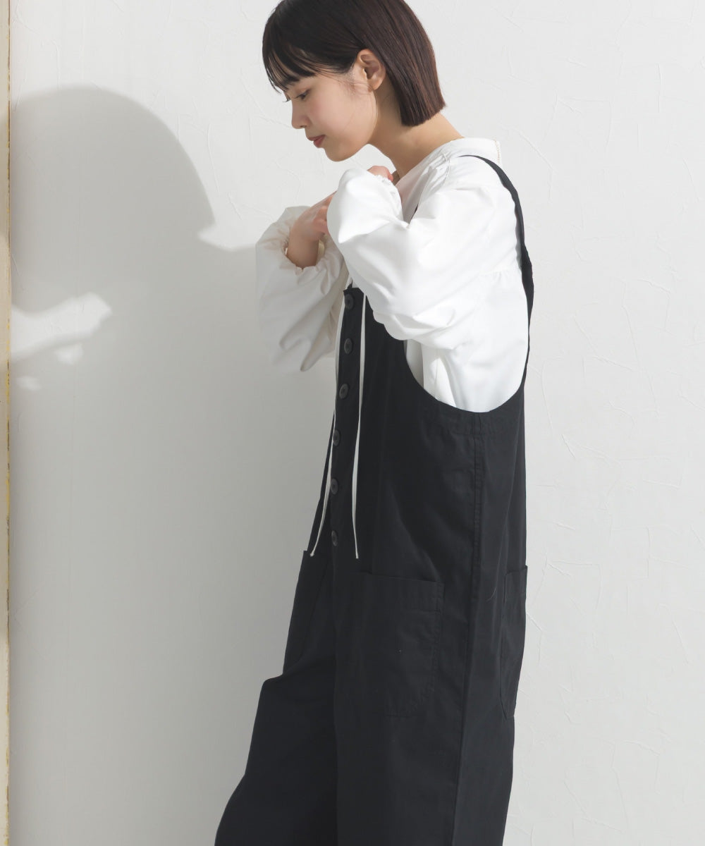 【OMNES】テックコットンスキッパーデザイン9分袖フリルシャツブラウス【253W427OMN072】