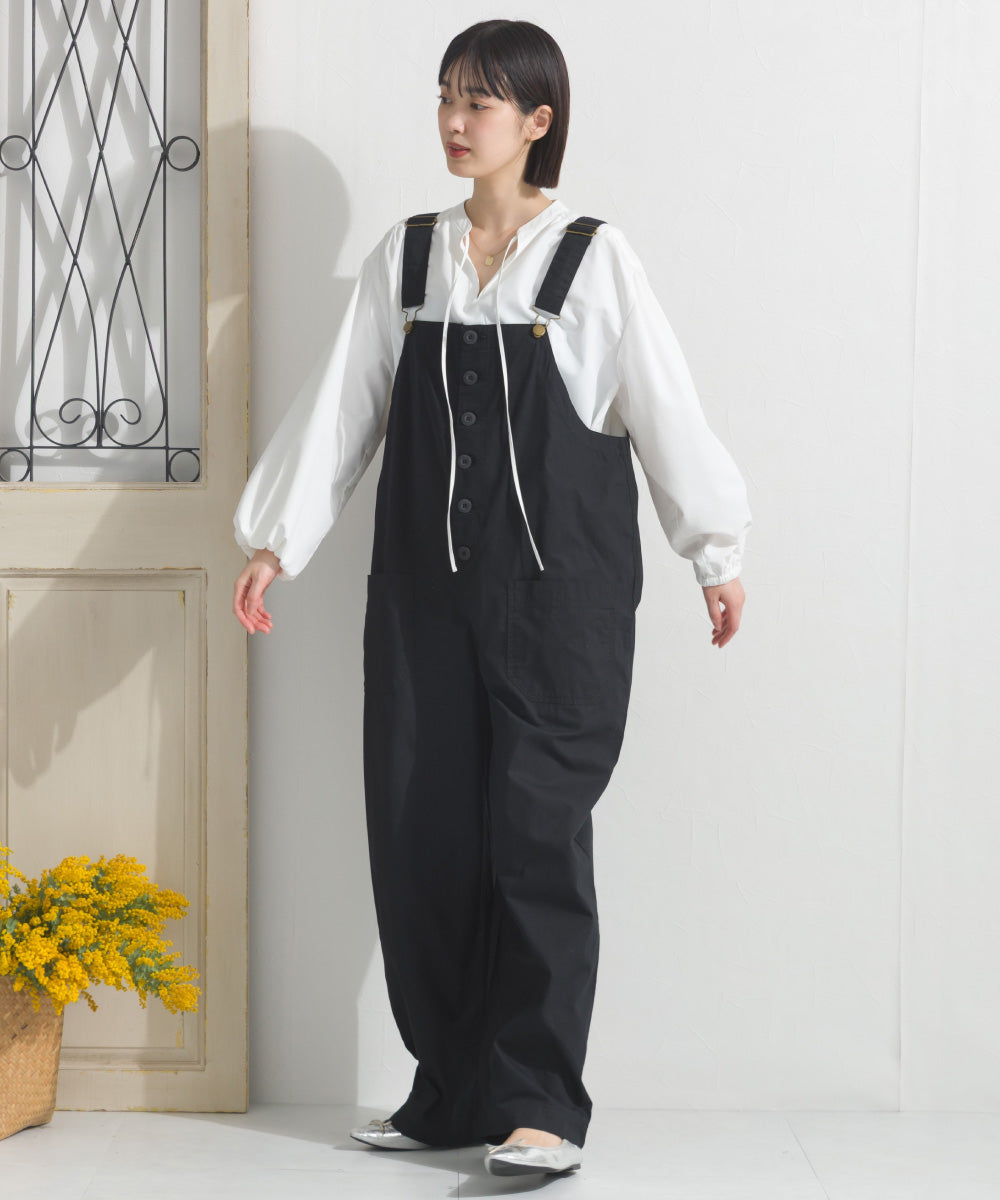 【OMNES】テックコットンスキッパーデザイン9分袖フリルシャツブラウス【253W427OMN072】