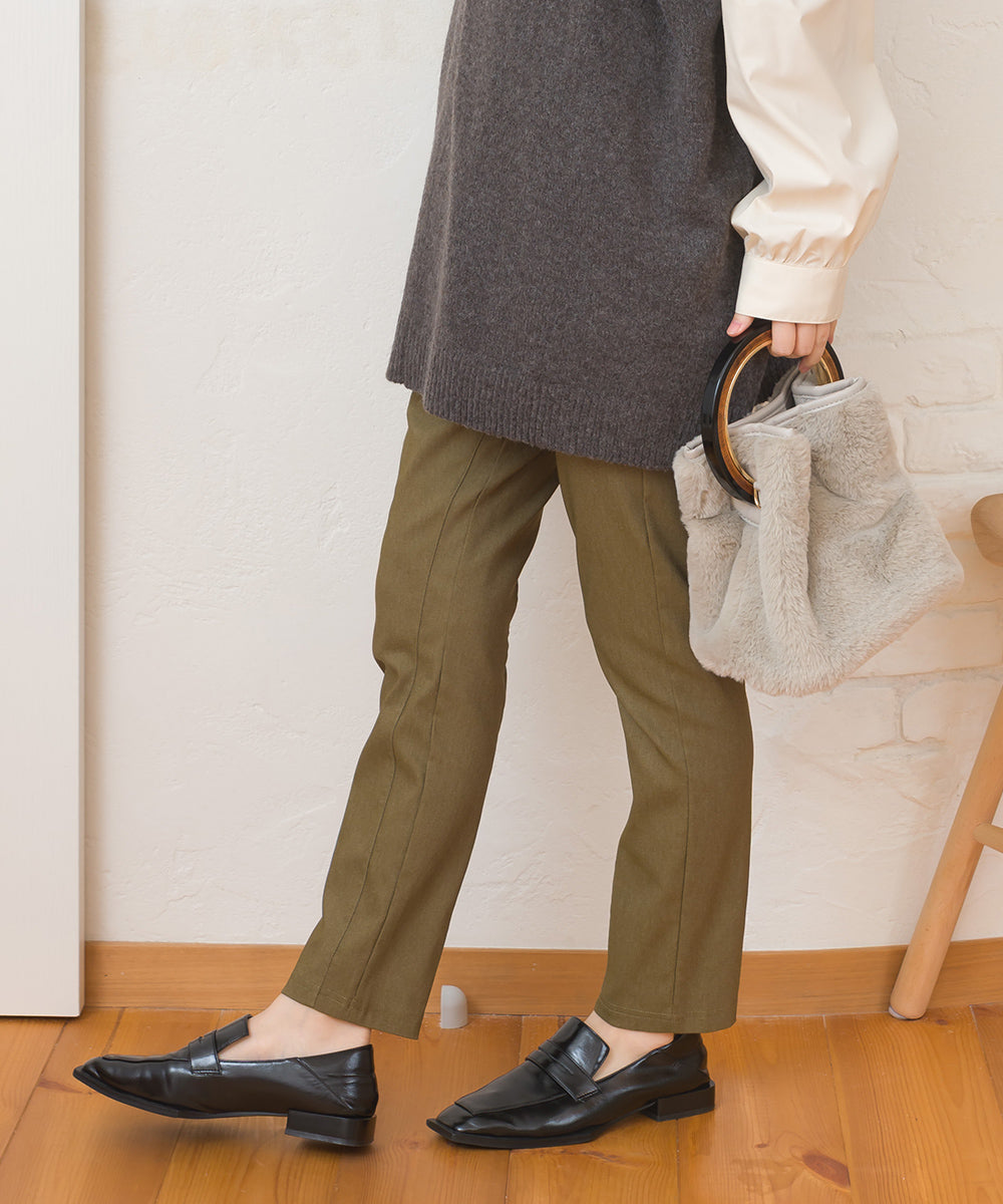 【OMNES】美脚ストレッチ テーパードシルエットタックパンツ 裏起毛【253W432OMN089】