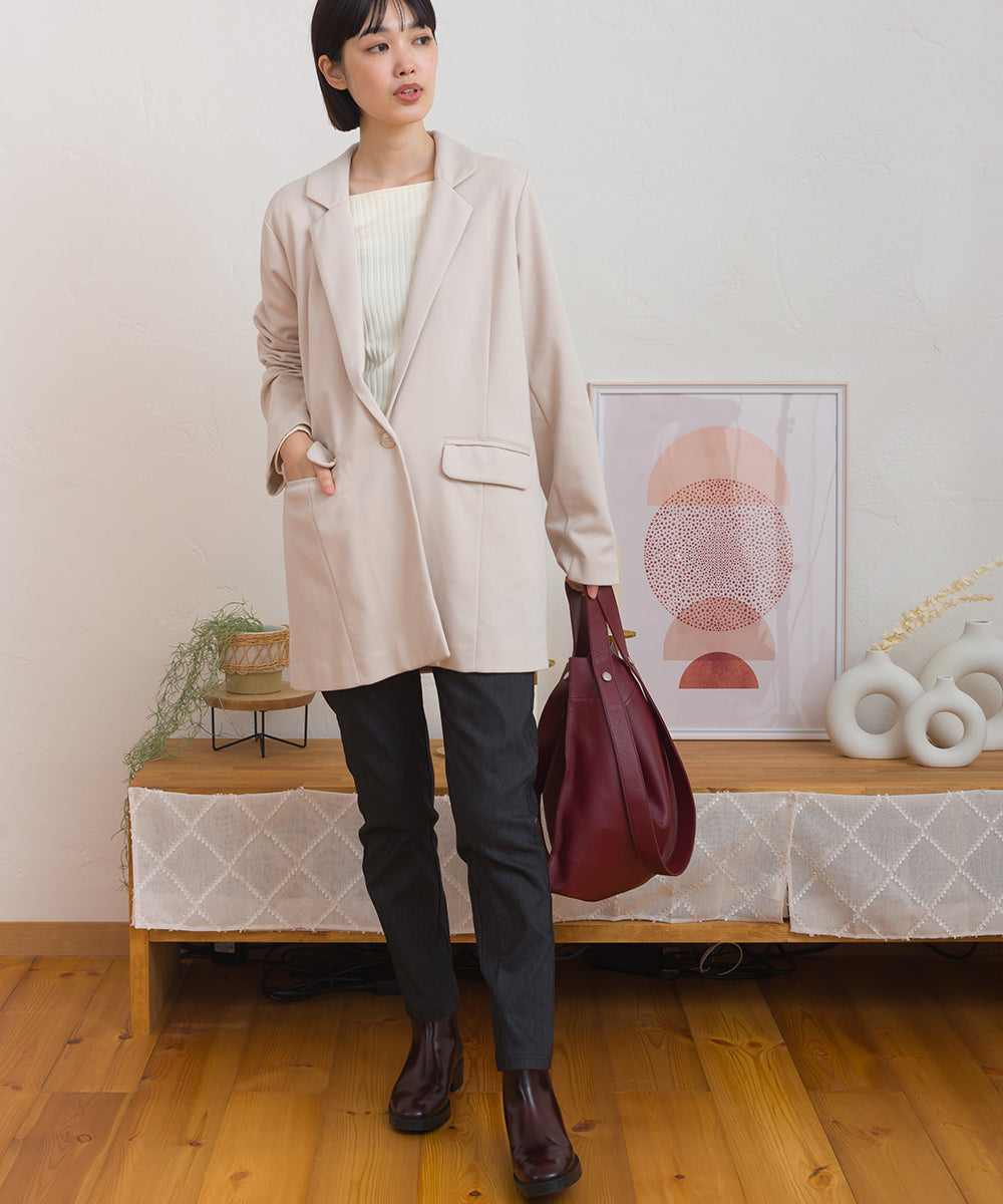 【OMNES】美脚ストレッチ テーパードシルエットタックパンツ 裏起毛【253W432OMN089】