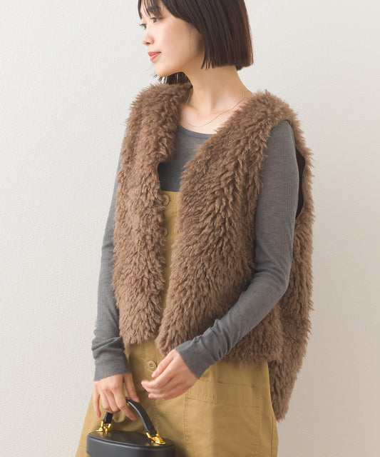 【OMNES】ノーカラープードルファージレベスト【253W436OMN090】