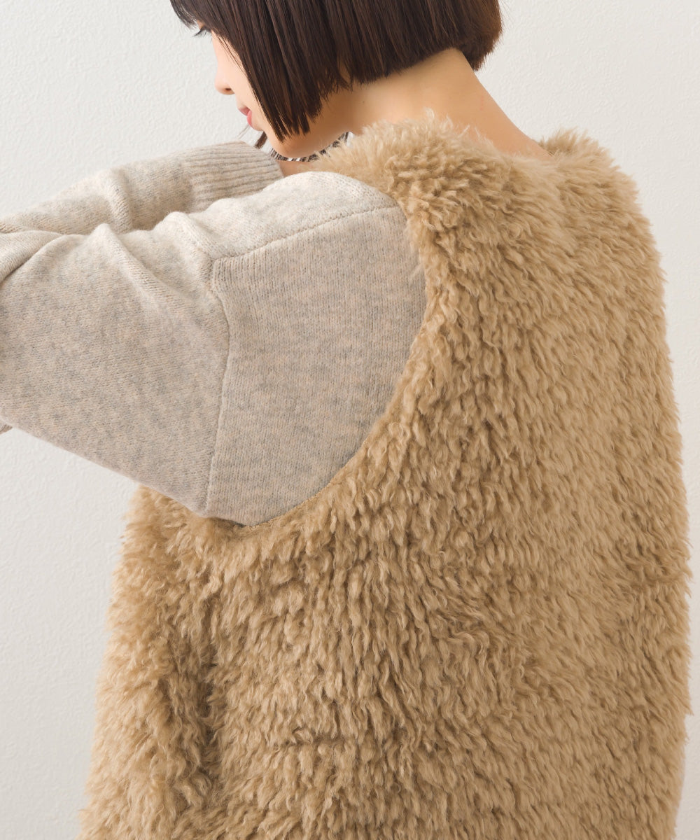 【OMNES】ノーカラープードルファージレベスト【253W436OMN090】