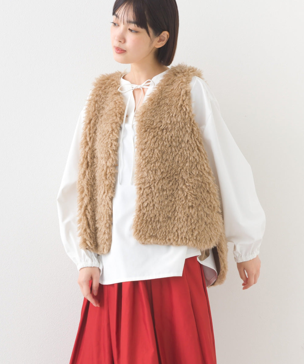 【OMNES】ノーカラープードルファージレベスト【253W436OMN090】