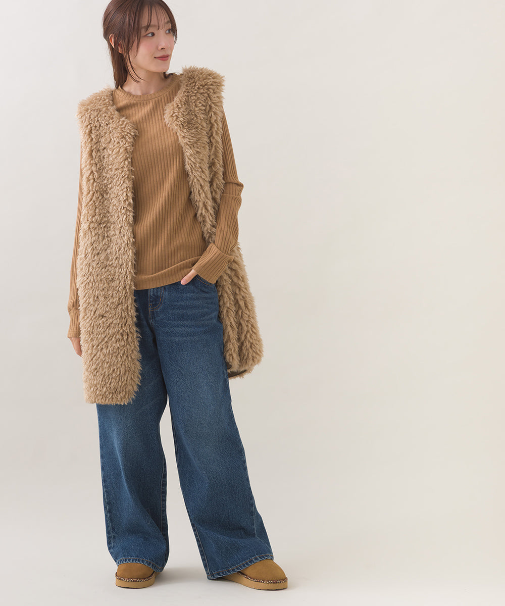 【OMNES】ノーカラープードルファーロングジレベスト【253W436OMN091】