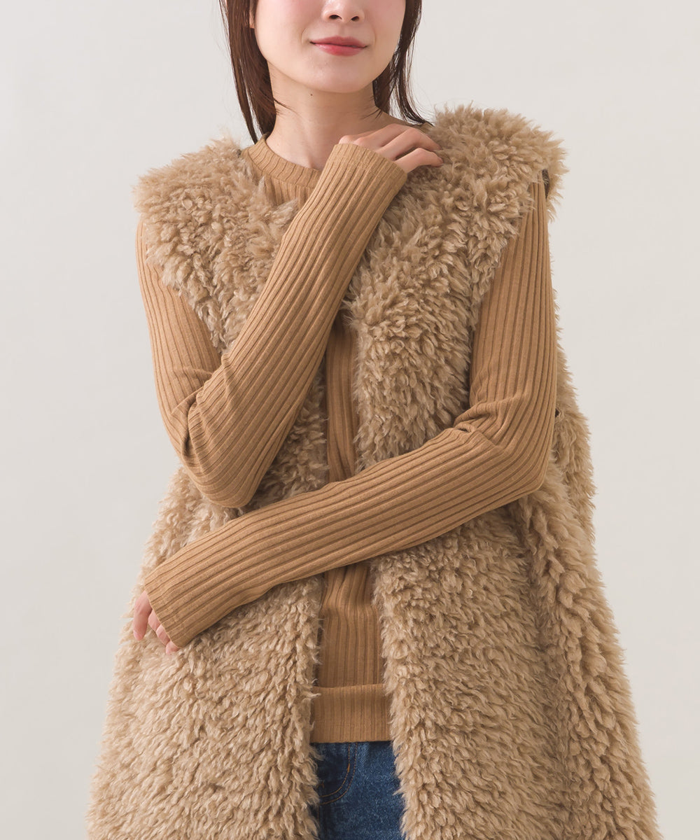 【OMNES】ノーカラープードルファーロングジレベスト【253W436OMN091】