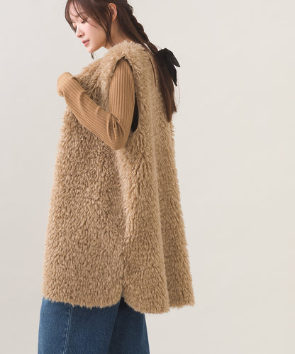 【OMNES】ノーカラープードルファーロングジレベスト【253W436OMN091】