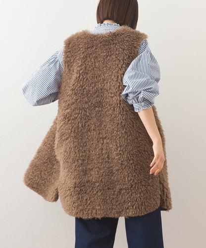 【OMNES】ノーカラープードルファーロングジレベスト【253W436OMN091】