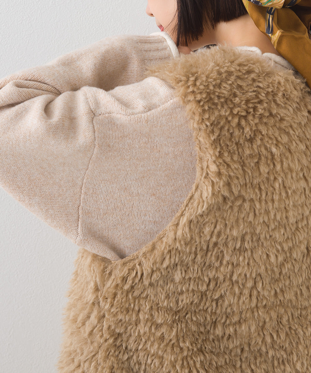 【OMNES】ノーカラープードルファーロングジレベスト【253W436OMN091】