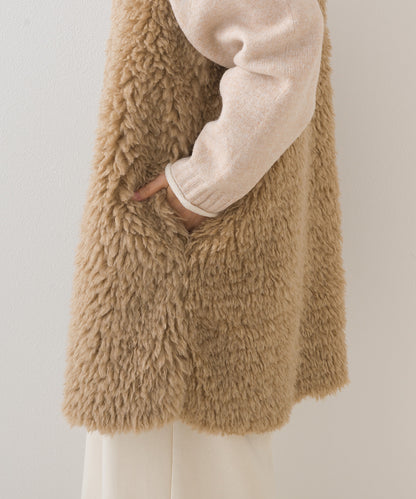 【OMNES】ノーカラープードルファーロングジレベスト【253W436OMN091】