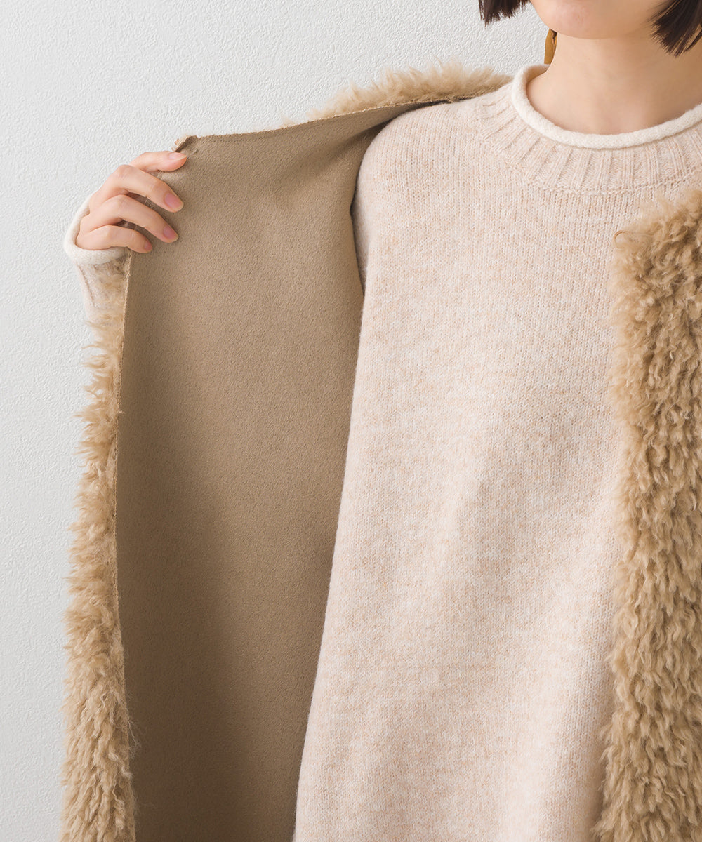 【OMNES】ノーカラープードルファーロングジレベスト【253W436OMN091】