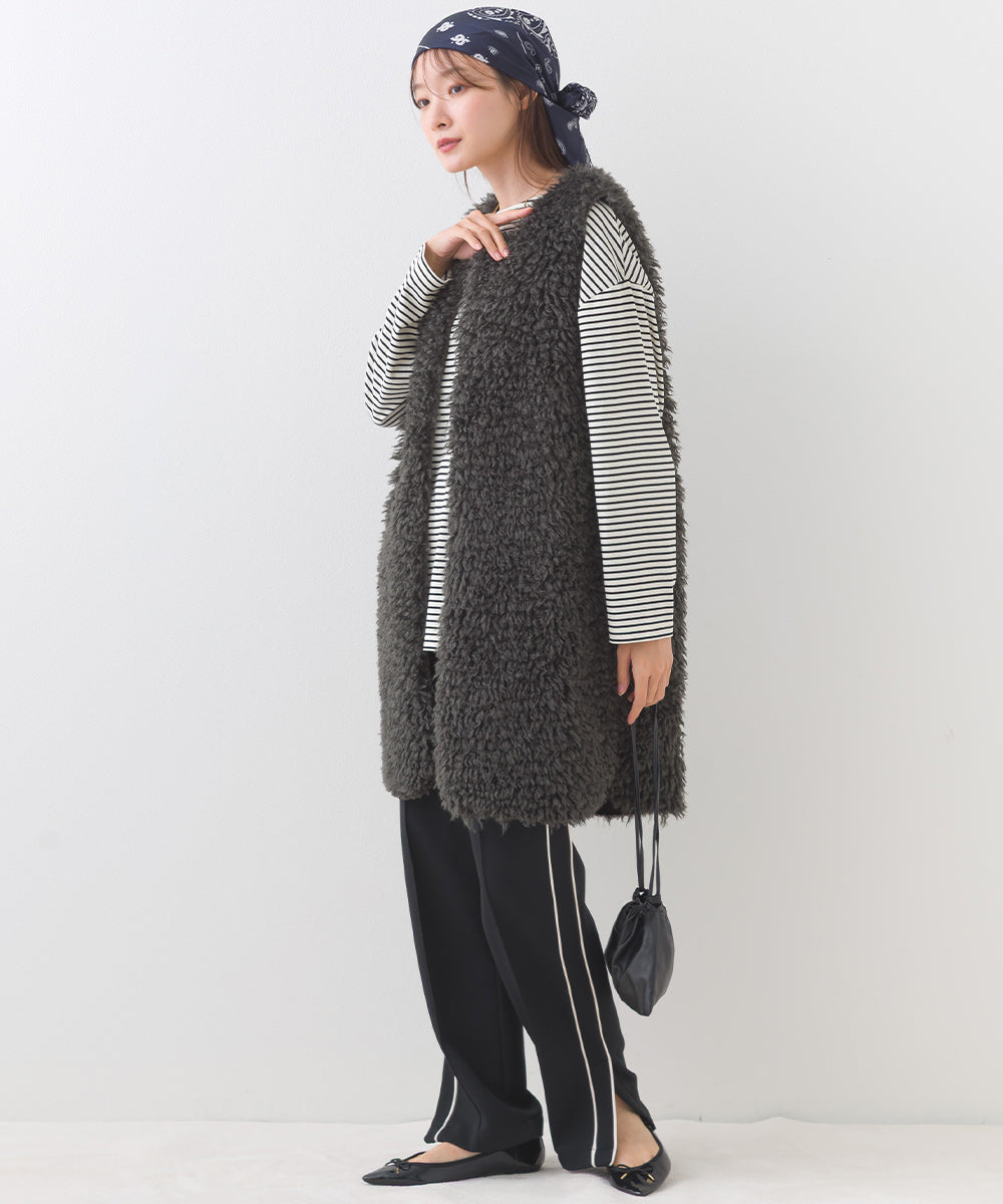 【OMNES】ノーカラープードルファーロングジレベスト【253W436OMN091】