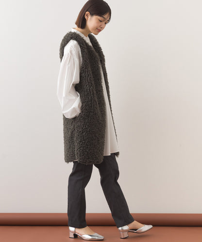 【OMNES】ノーカラープードルファーロングジレベスト【253W436OMN091】