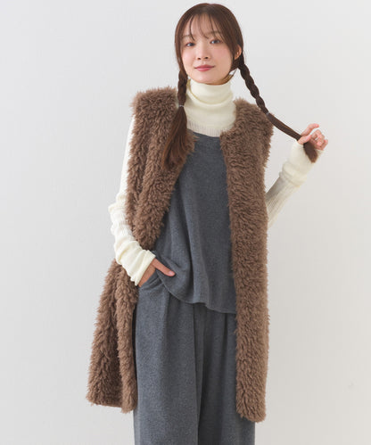 【OMNES】ノーカラープードルファーロングジレベスト【253W436OMN091】