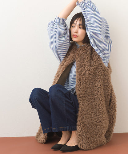 【OMNES】ノーカラープードルファーロングジレベスト【253W436OMN091】