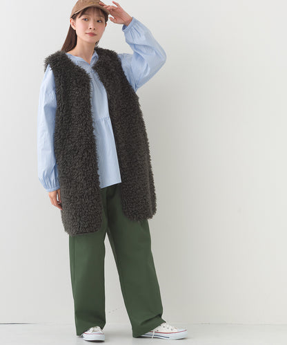 【OMNES】ノーカラープードルファーロングジレベスト【253W436OMN091】