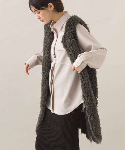 【OMNES】ノーカラープードルファーロングジレベスト【253W436OMN091】