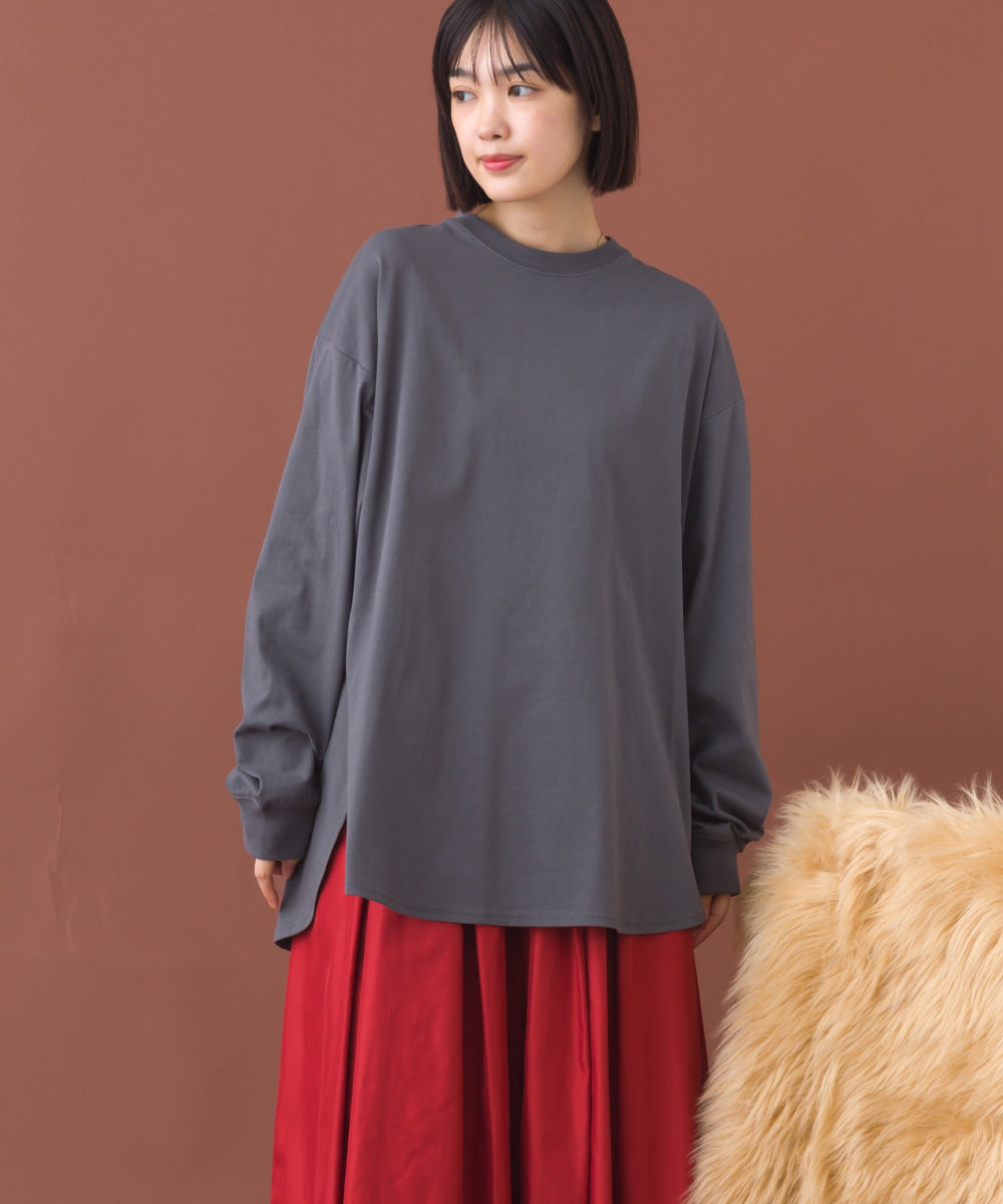 【OMNES】ラウンドヘムサイドスリット プルオーバー ロングスリーブTシャツ【253W430OMN098】