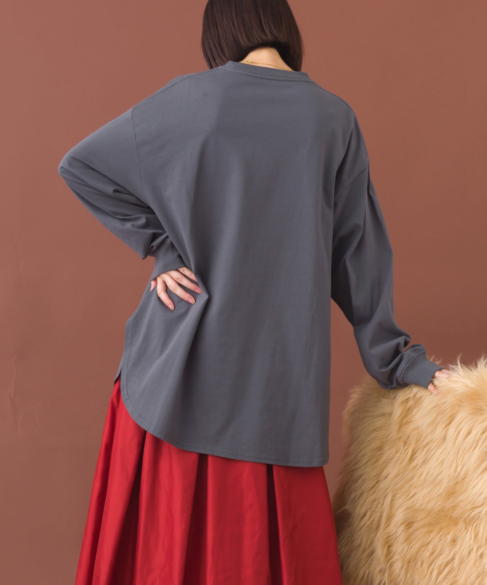 【OMNES】ラウンドヘムサイドスリット プルオーバー ロングスリーブTシャツ【253W430OMN098】