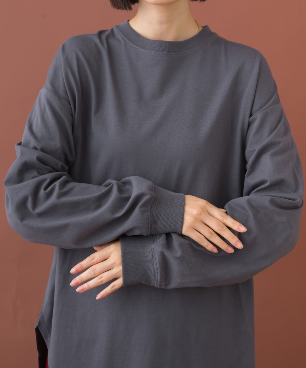 【OMNES】ラウンドヘムサイドスリット プルオーバー ロングスリーブTシャツ【253W430OMN098】