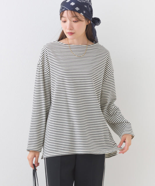 【OMNES】サイドスリットプルオーバー ボーダーロングスリーブTシャツ【253W430OMN100】