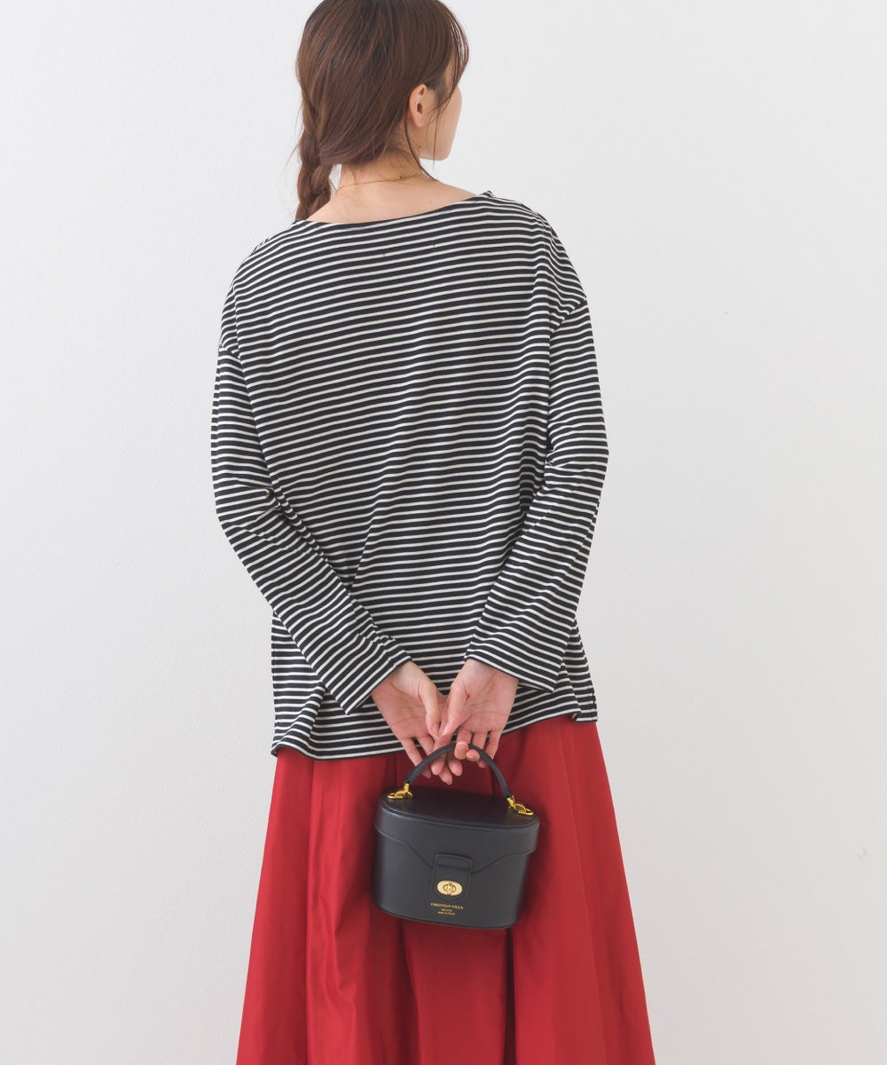 【OMNES】サイドスリットプルオーバー ボーダーロングスリーブTシャツ【253W430OMN100】