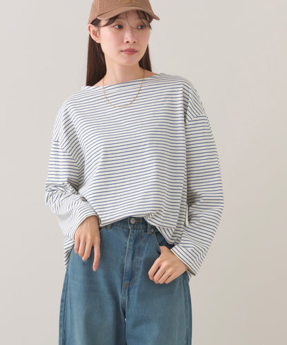 【OMNES】サイドスリットプルオーバー ボーダーロングスリーブTシャツ【253W430OMN100】