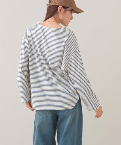 【OMNES】サイドスリットプルオーバー ボーダーロングスリーブTシャツ【253W430OMN100】