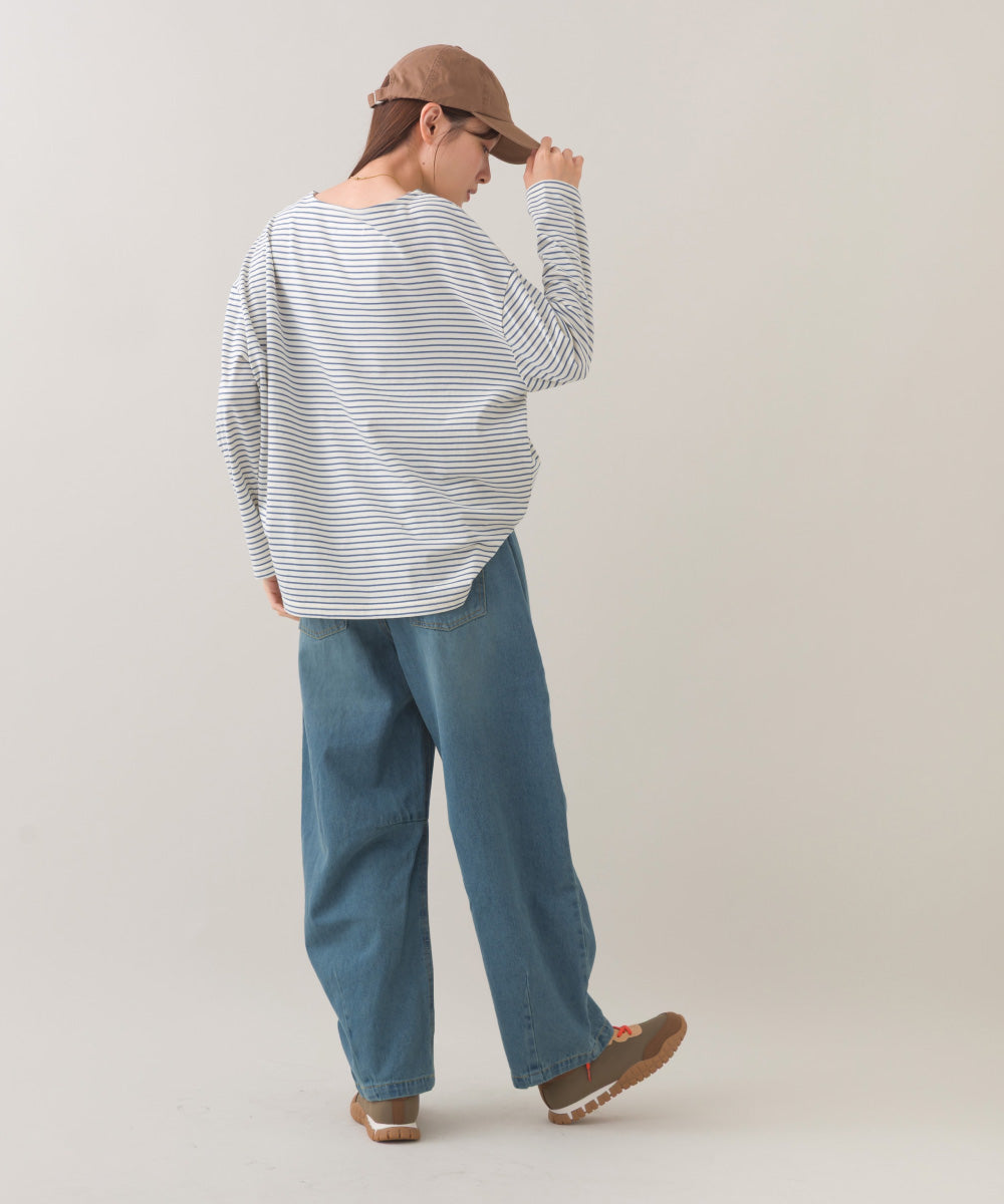 【OMNES】サイドスリットプルオーバー ボーダーロングスリーブTシャツ【253W430OMN100】